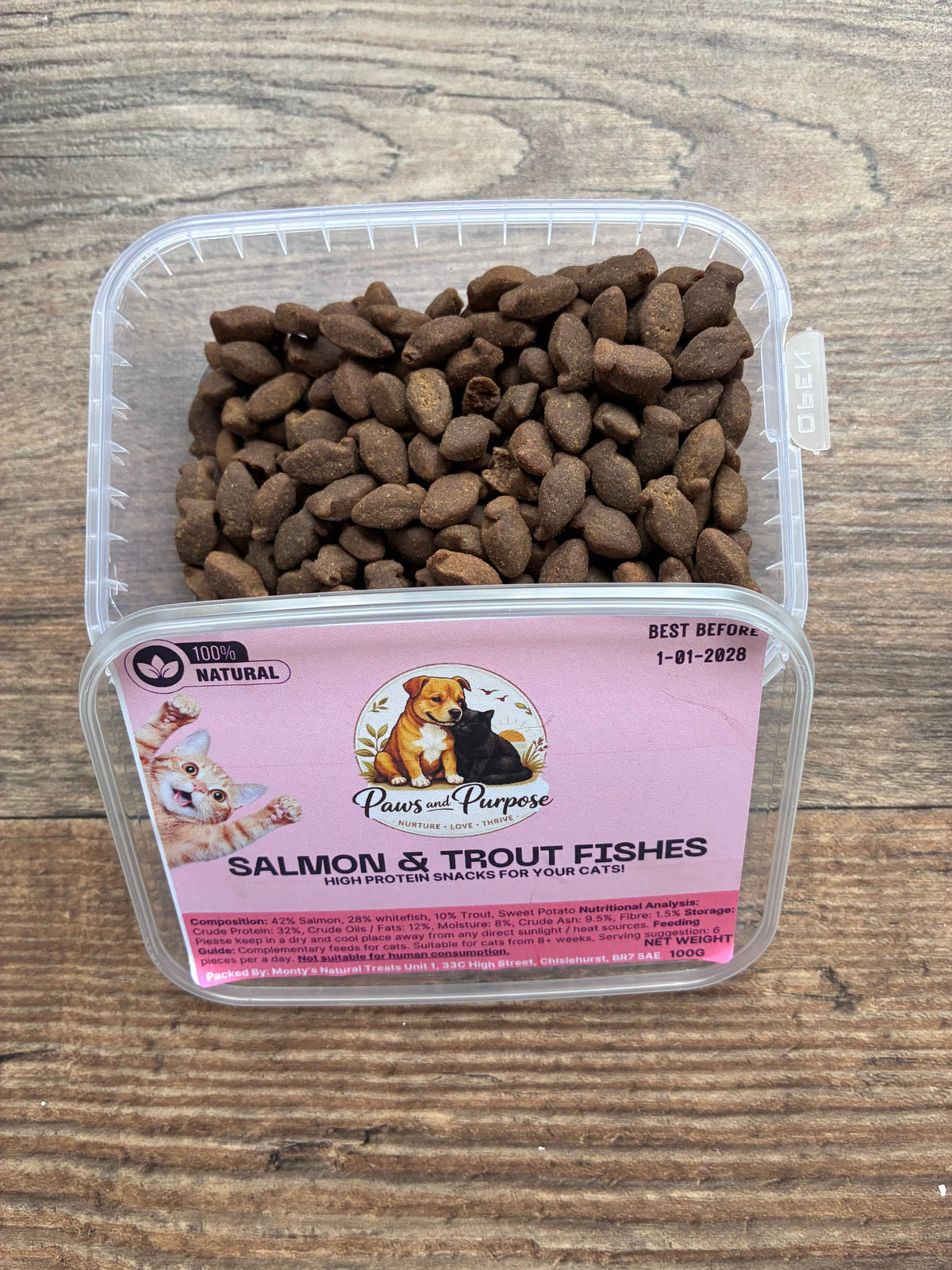 Salmon & Trout Cat Treats - 100g Tub